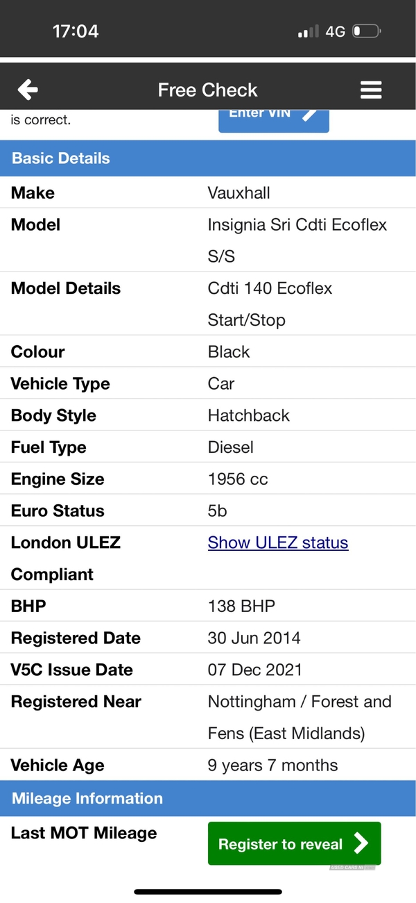 Vauxhall Insignia 2.0 CDTi [140] ecoFLEX SRi 5dr [Start Stop] in Tyrone