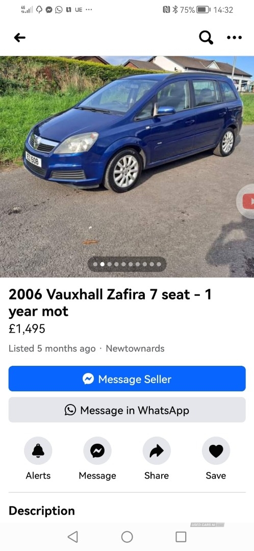 Vauxhall Zafira 1.6i Club 5dr in Antrim