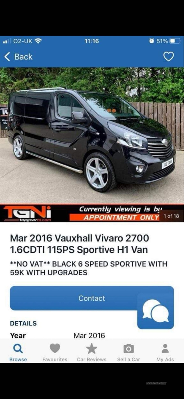 Vauxhall Vivaro 2700 1.6CDTI 115PS Sportive H1 Van in Armagh