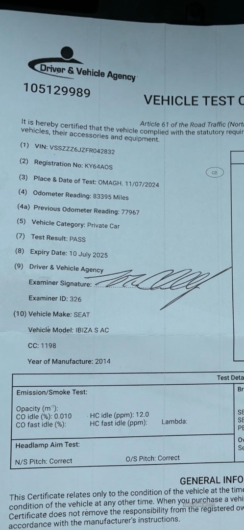 Seat Ibiza 1.2 S 3dr [AC] in Tyrone