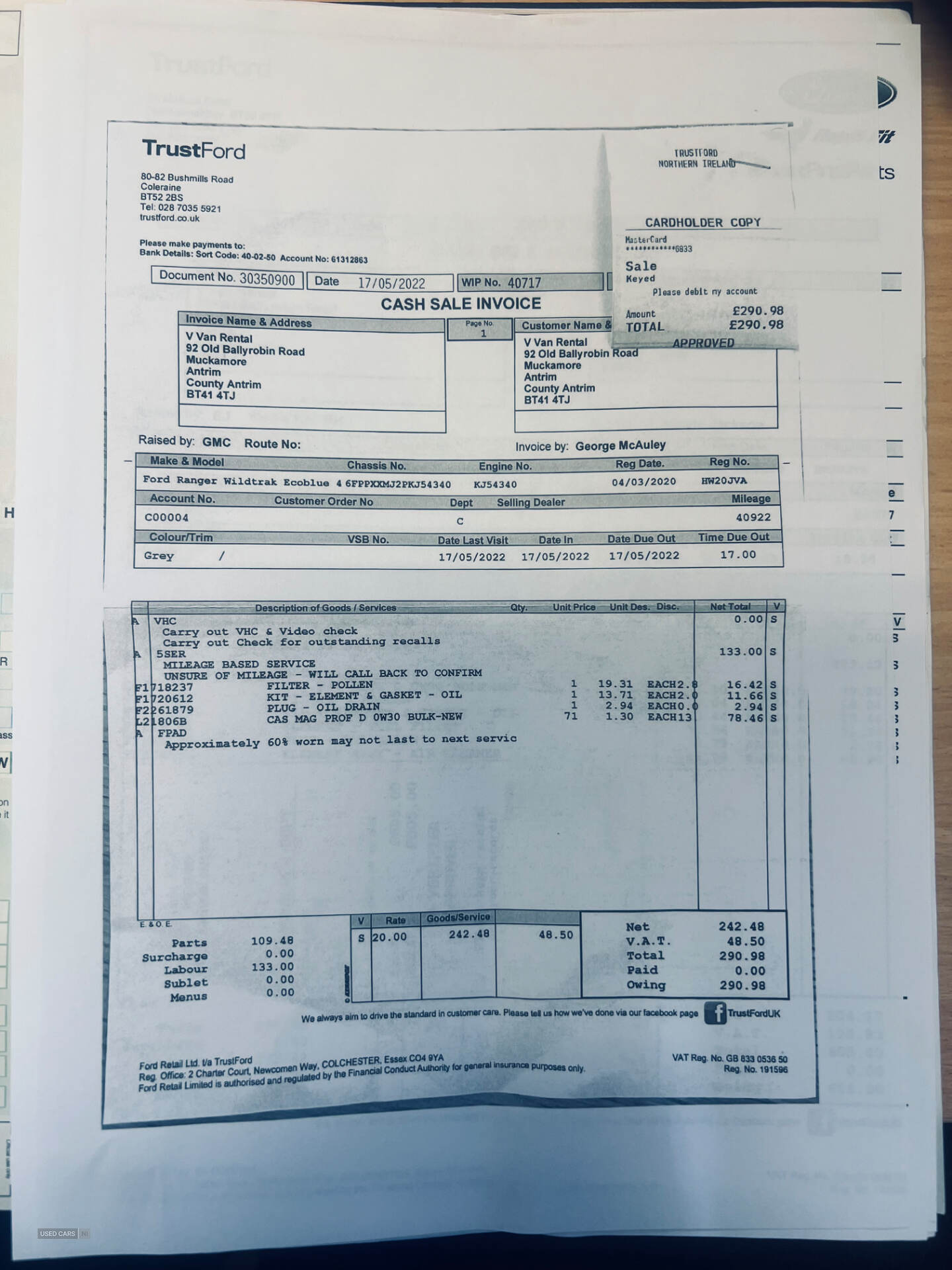 Ford Ranger DIESEL in Down