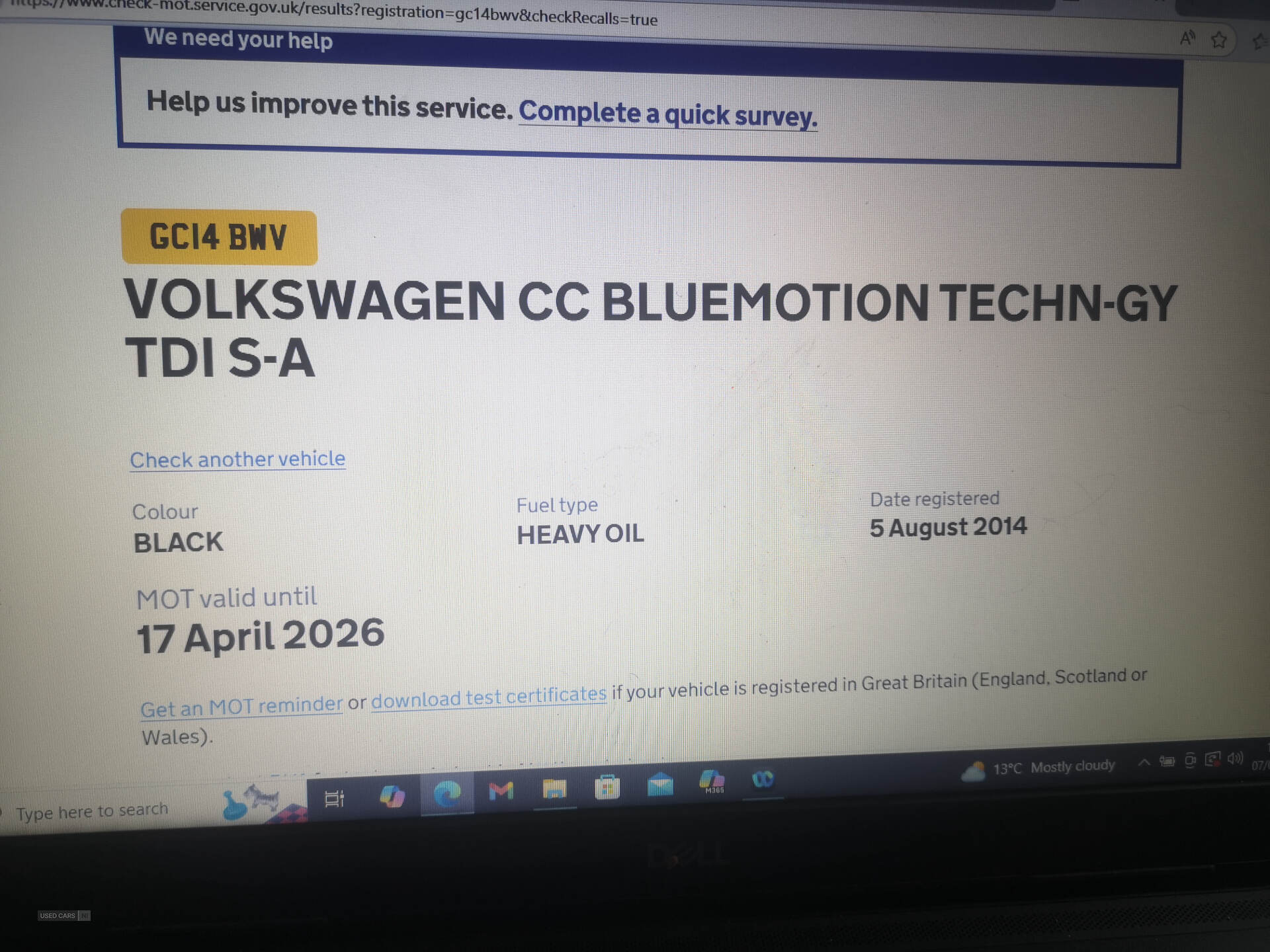 Aug 2014 Volkswagen CC 2.0 TDI BlueMotion Tech 4dr DSG