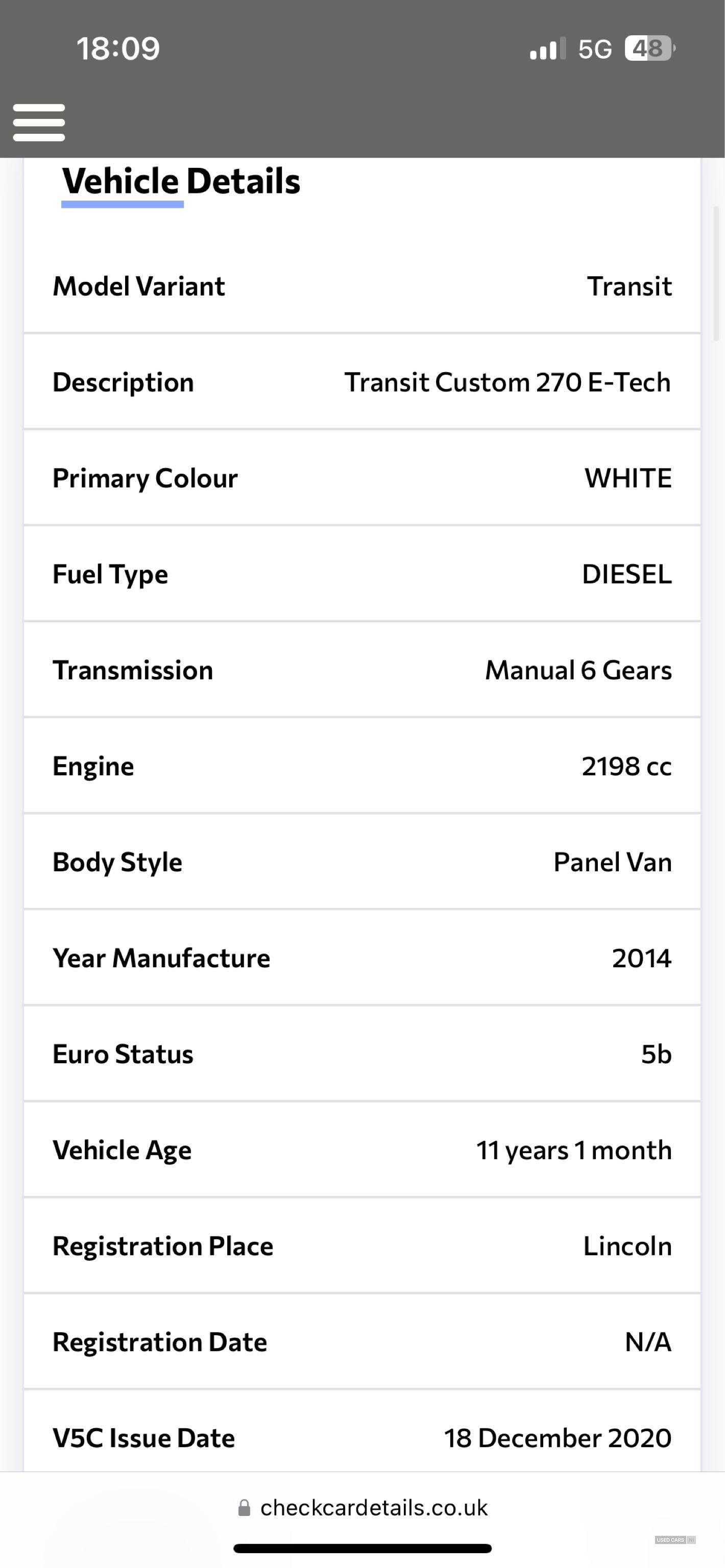 May 2014 Ford Transit Custom 2.2 TDCi 100ps Low Roof Van